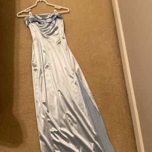 strapless light blue prom dress